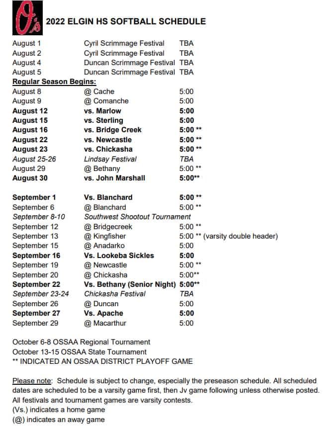 Elgin High School 2022 softball schedule | The Southwest Chronicle